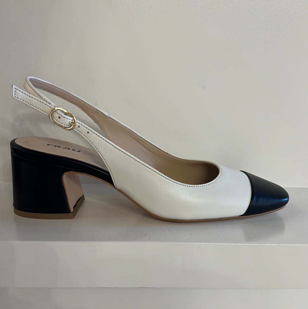 Beige zwarte slingback